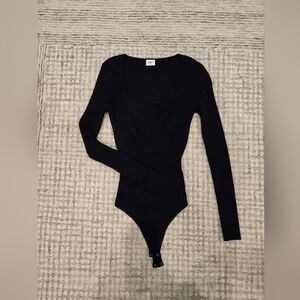 Abercrombie & Fitch Black Ribbed Long-Sleeve Bodysuit
